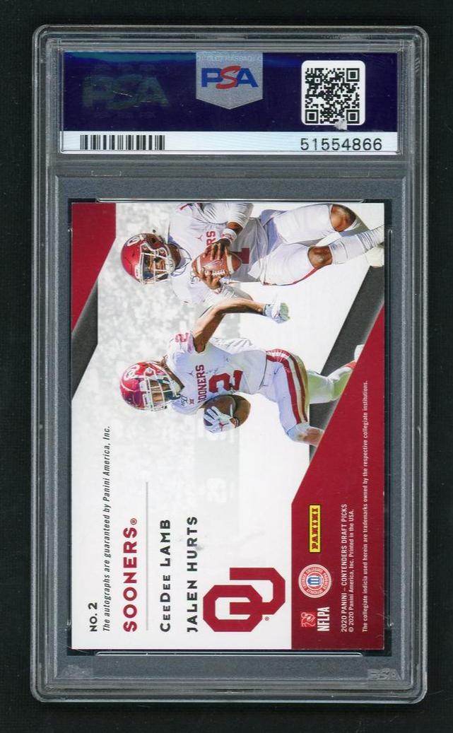 2020 Panini Contenders Draft Picks Collegiate Connections Signatures Building Blocks Ceedee Lamb/Jalen Hurts #2 /199 PSA 9