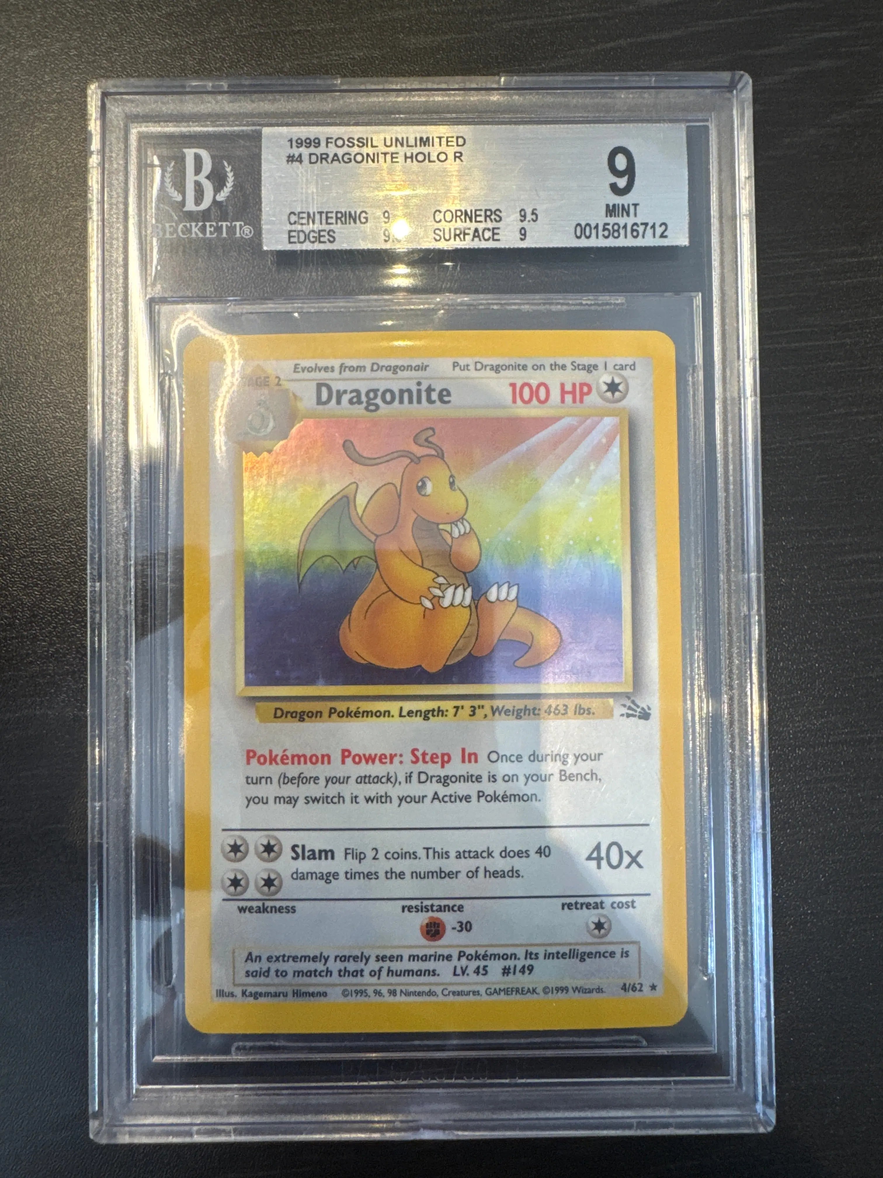 BGS 9 - 1999 Fossil unlimited #4 Dragonite holo R