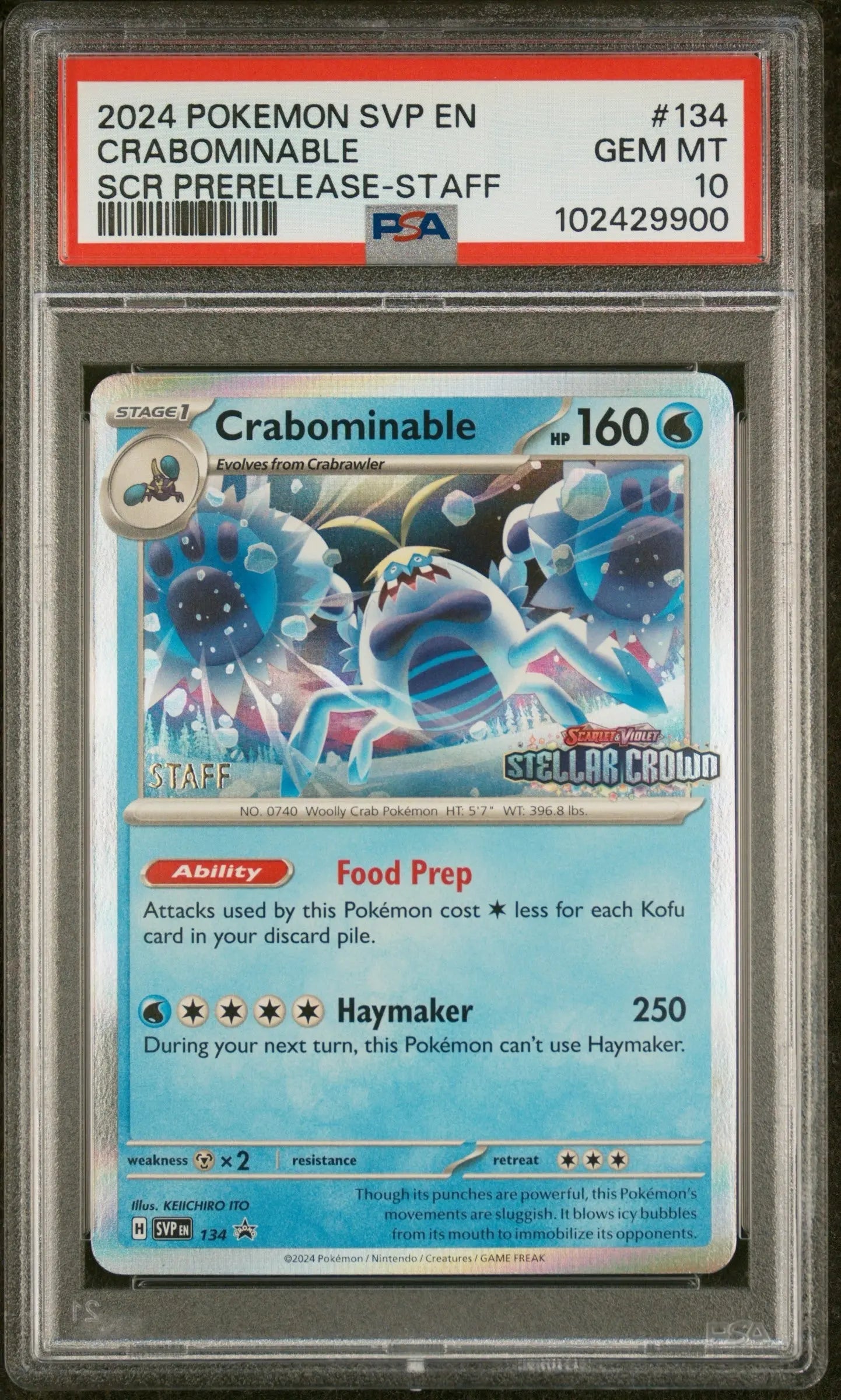 Psa 10 2024 POKEMON SVP EN-SV BLACK STAR PROMO #134 CRABOMINABLE SCR PRERELEASE-STAFF