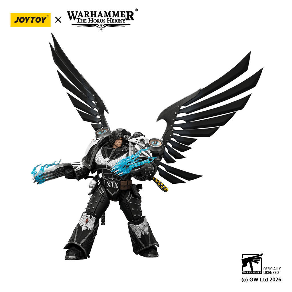 Raven Guard Corvus Corax, Primarch of the XIX Legion with artificer-crafted lightning talons, archaeotech pistols, and whip