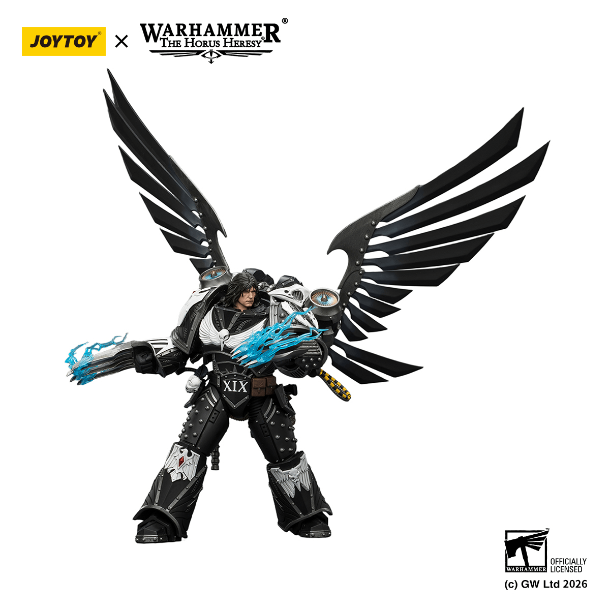 Raven Guard Corvus Corax, Primarch of the XIX Legion with artificer-crafted lightning talons, archaeotech pistols, and whip