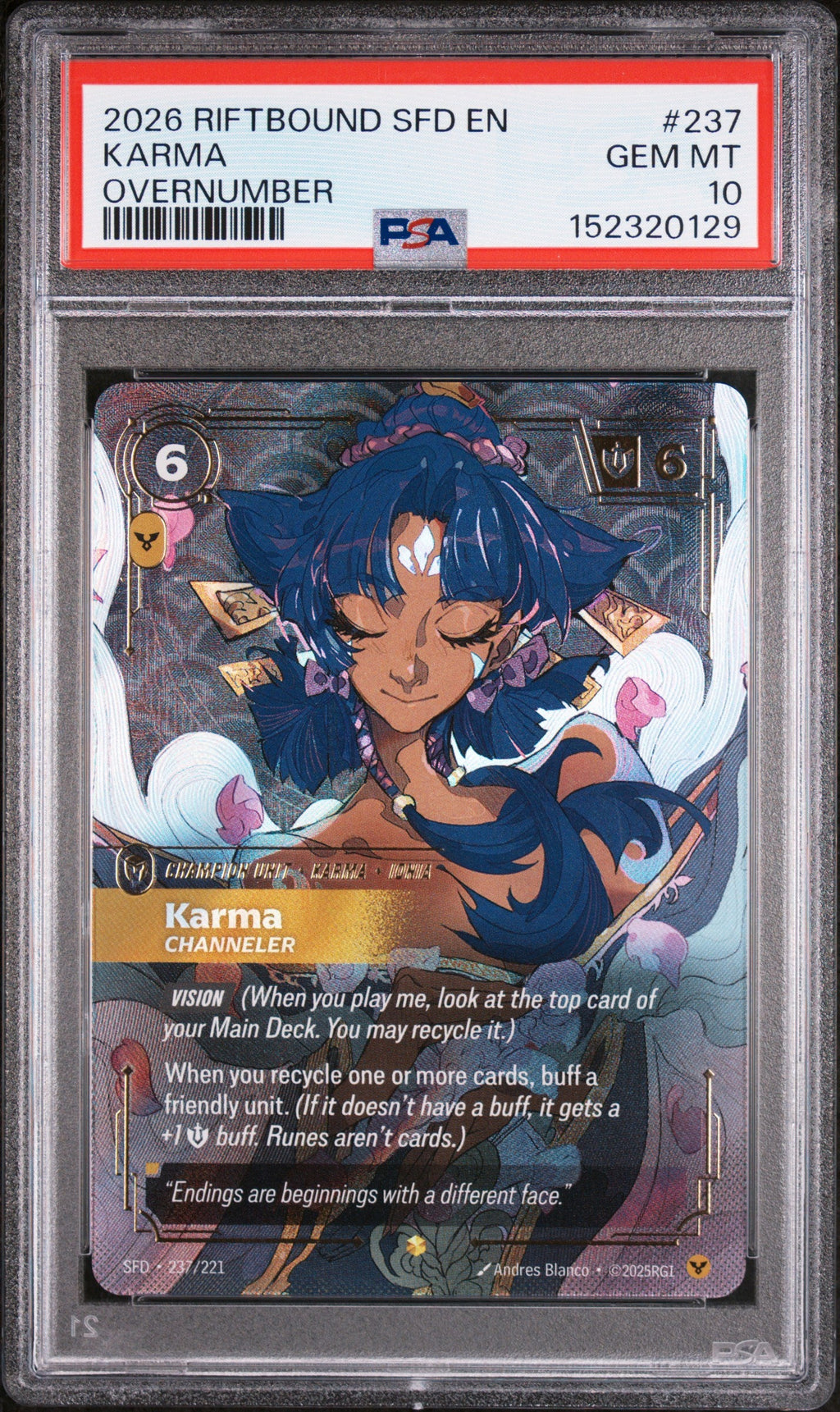 2026 RIFTBOUND: LEAGUE OF LEGENDS SFD-SPIRITFORGED #237 KARMA OVERNUMBER PSA 10