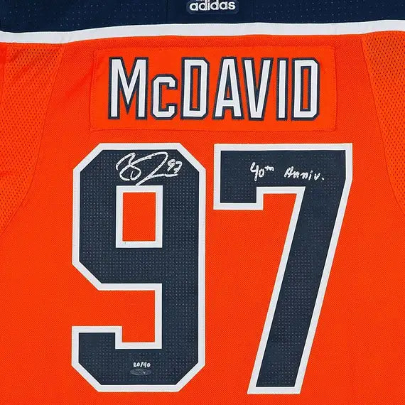Upper Deck Authenticated - Connor McDavid Autographed & Inscribed Edmonton Oilers Authentic Orange Jersey with 40th Anniversary Shoulder Patch