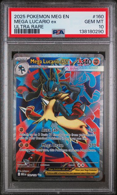 PSA 10 - 2025 POKEMON MEG EN-MEGA EVOLUTION #160 MEGA LUCARIO ex ULTRA RARE