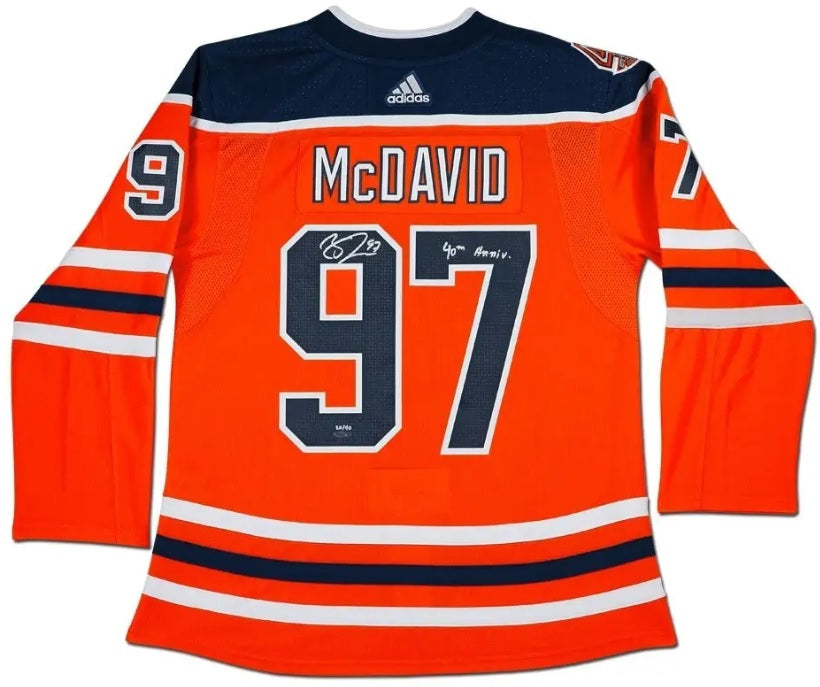 Upper Deck Authenticated - Connor McDavid Autographed & Inscribed Edmonton Oilers Authentic Orange Jersey with 40th Anniversary Shoulder Patch
