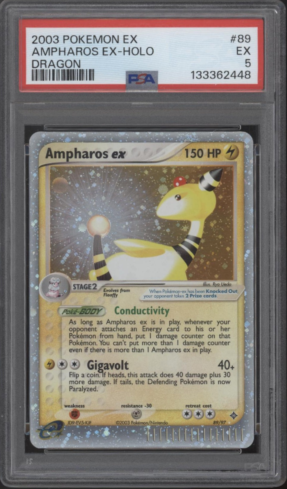 Ampharos ex Pokémon EX Dragon Holo #89 PSA 5