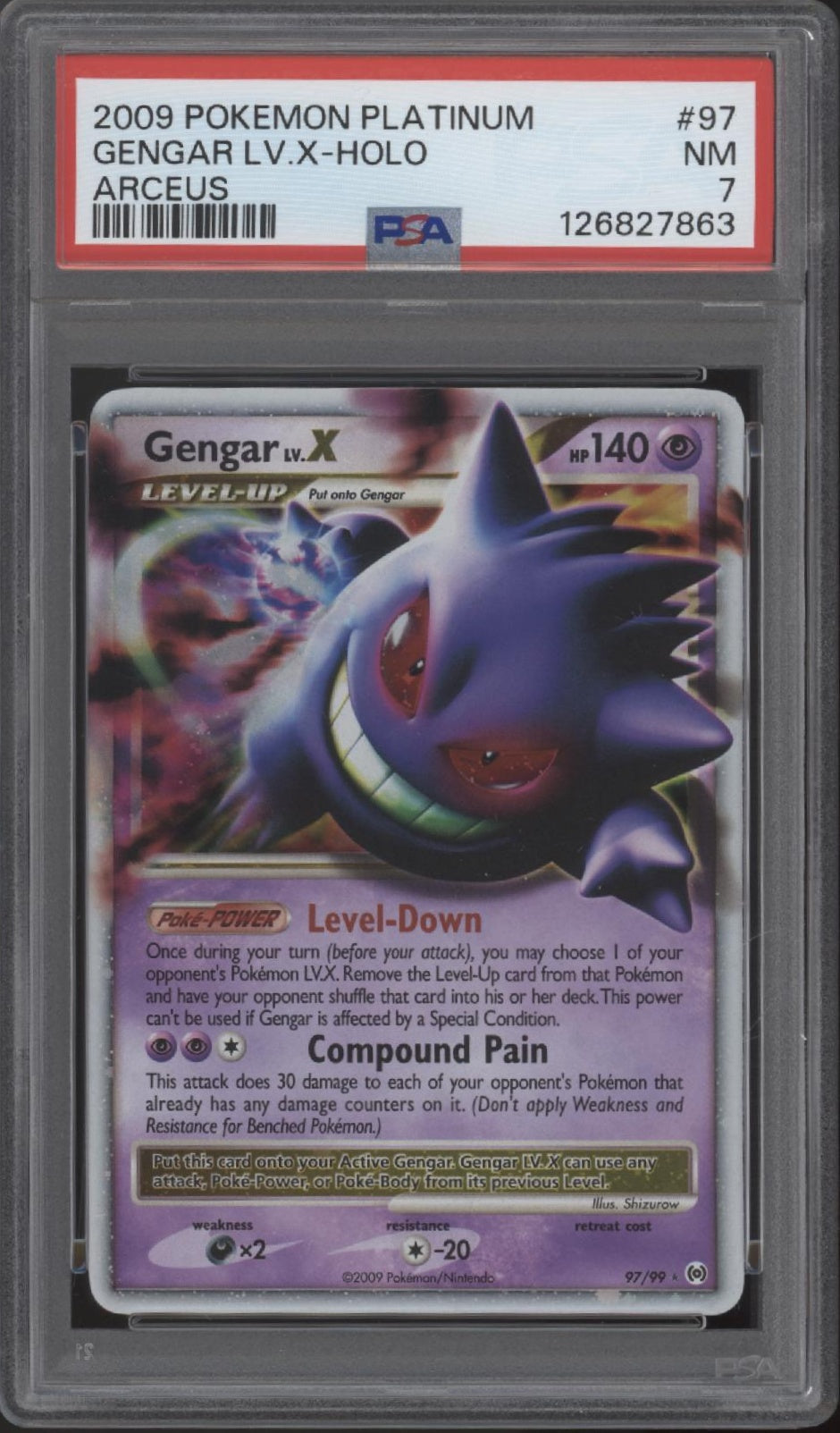 Gengar Lv X Pokémon Platin Arceus Holo #97 PSA 7