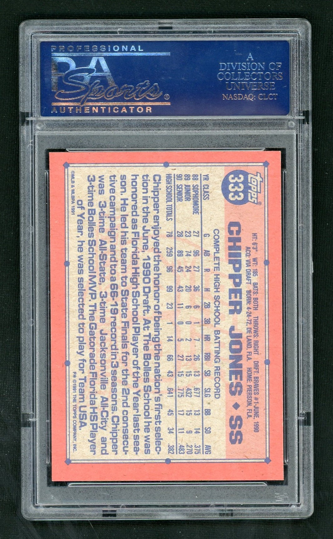 1991 Topps Chipper Jones #333 PSA 10