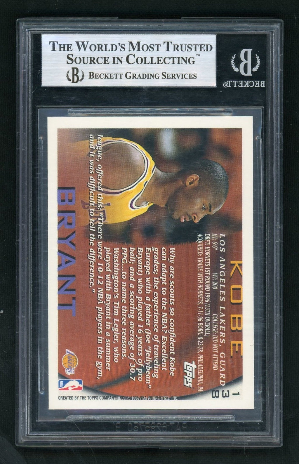 1996 Topps #138 Kobe Bryant BGS 9