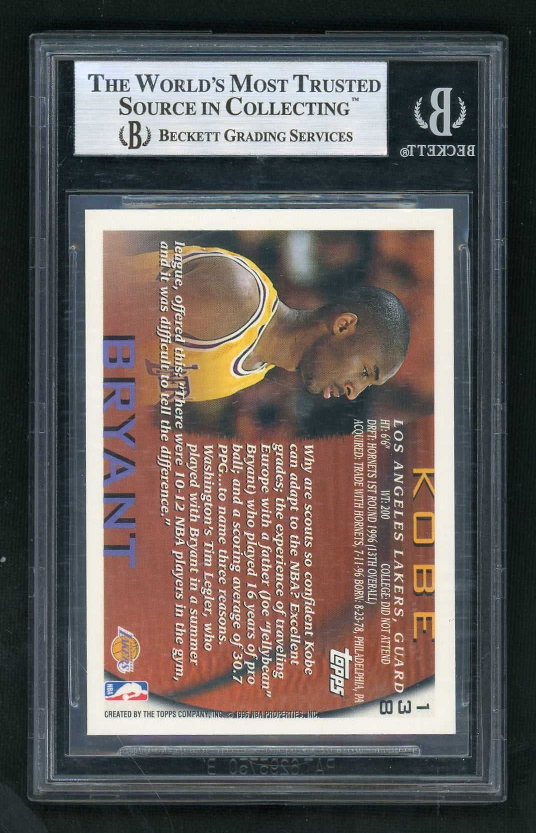 1996 Topps #138 Kobe Bryant BGS 9