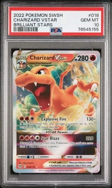 PSA 10 - 2022 POKEMON SWORD & SHIELD BRILLIANT STARS #018 CHARIZARD VSTAR BRILLIANT STARS
