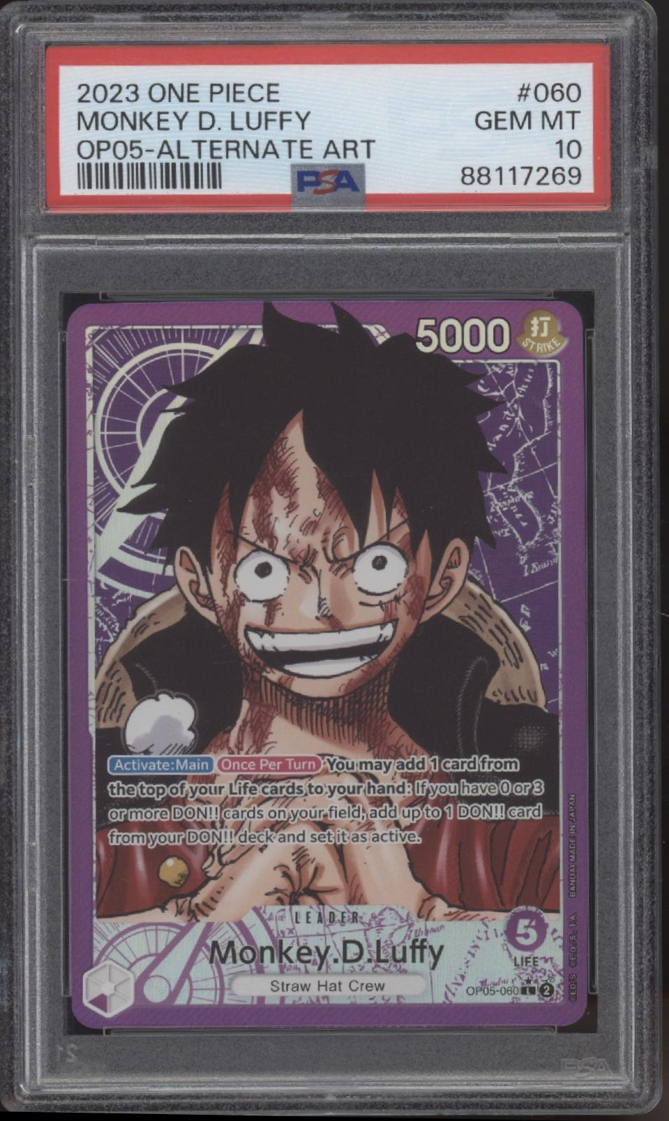 Monkey D Luffy One Piece Card Game Awakening of the New Era Alt Art #060 PSA 10