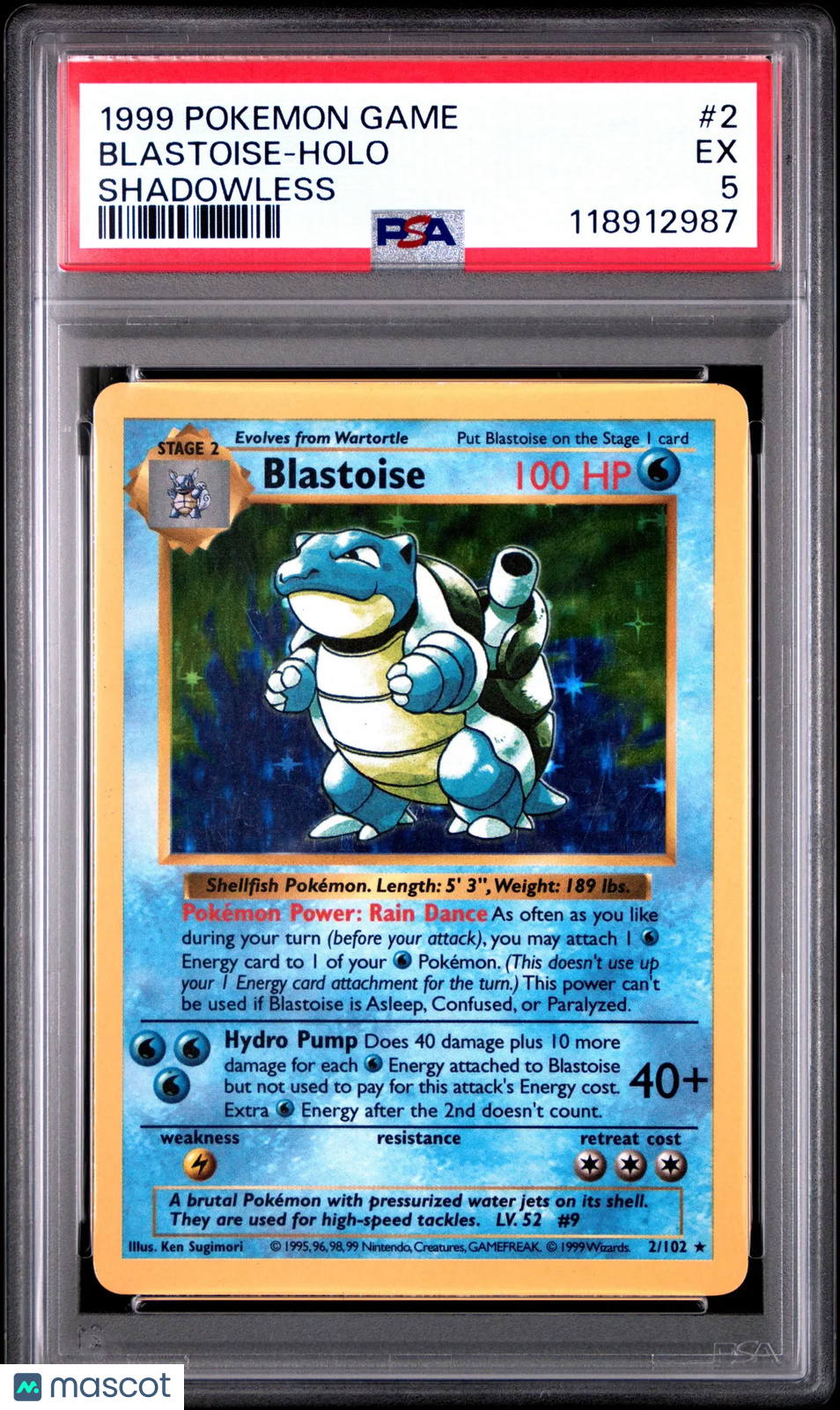 1999 Pokemon Game Blastoise Shadowless PSA 5 #2