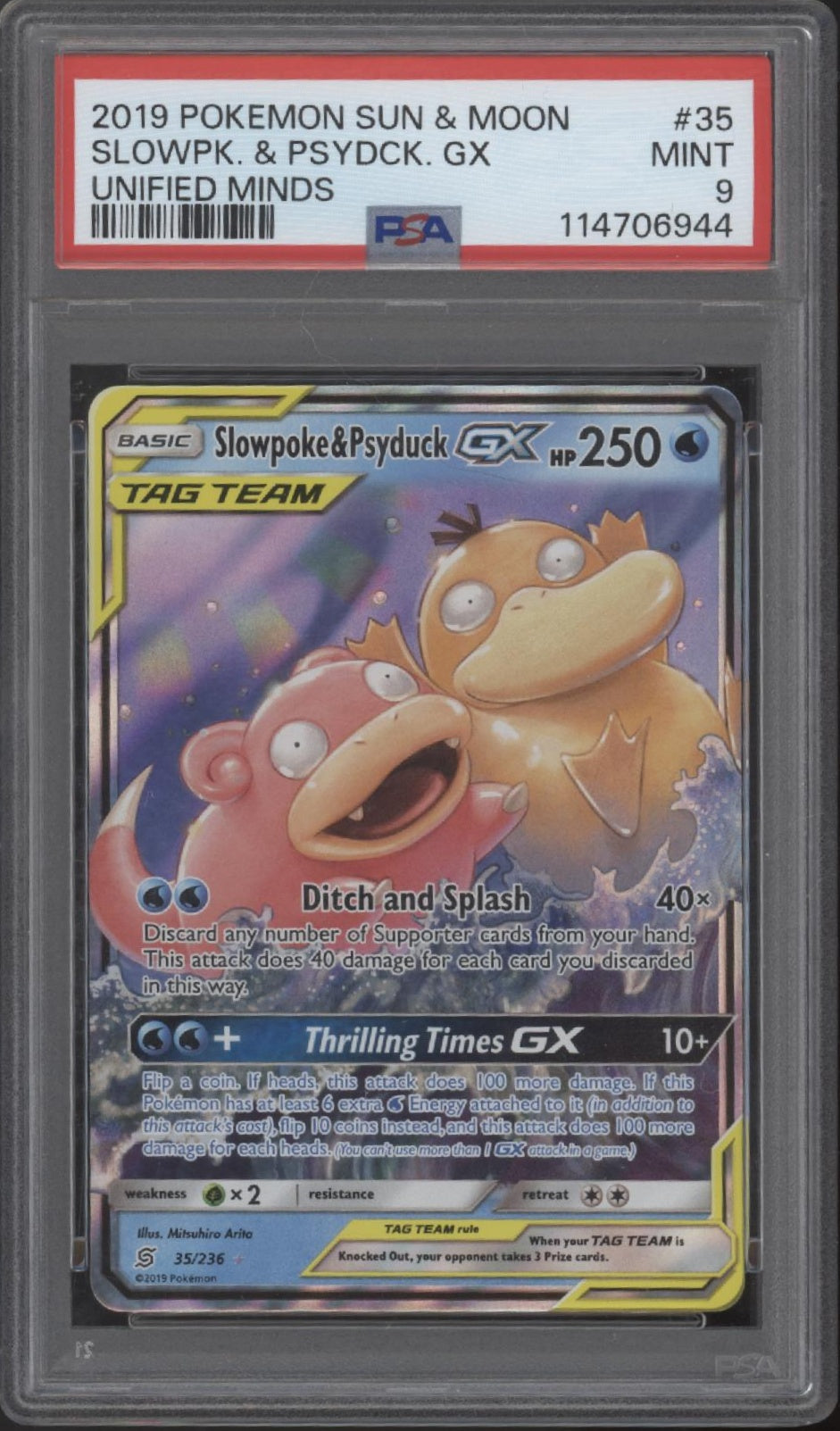 Slowpoke & Psyduck GX Pokemon Unified Minds #35 PSA 9
