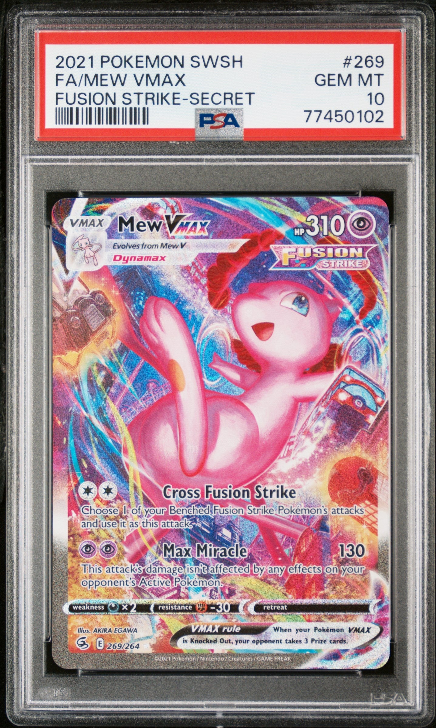 PSA 10 2021 POKEMON SWORD & SHIELD FUSION STRIKE #269 FA/MEW VMAX FUSION STRIKE-SECRET