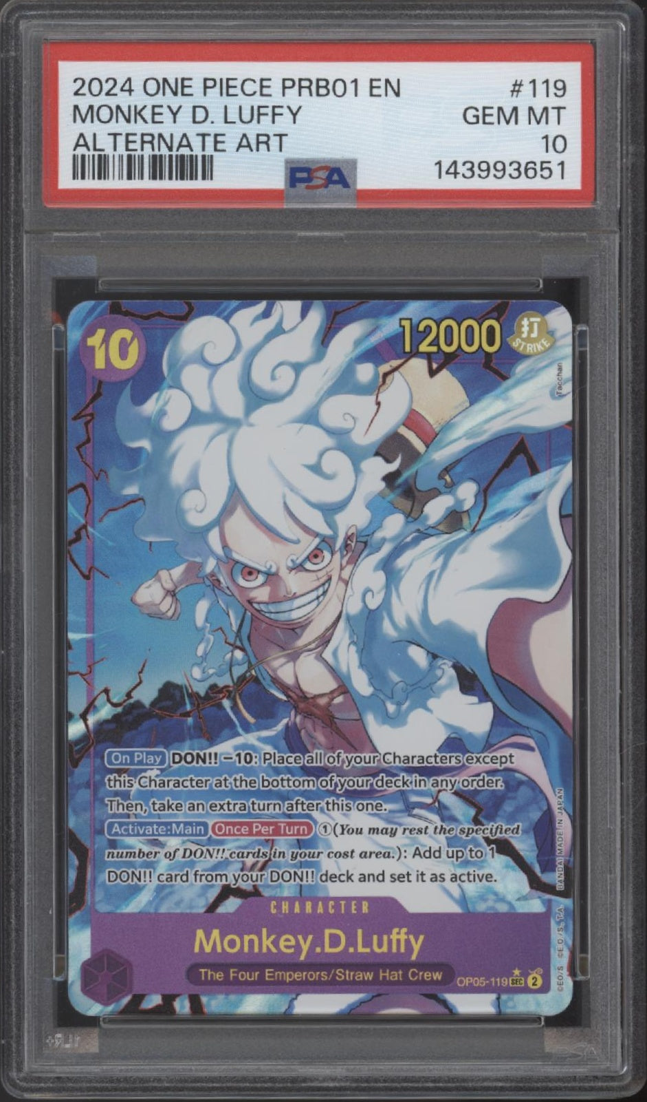 Monkey D. Luffy One Piece Card Game PRB01 Alternativ-Art #119 PSA 10