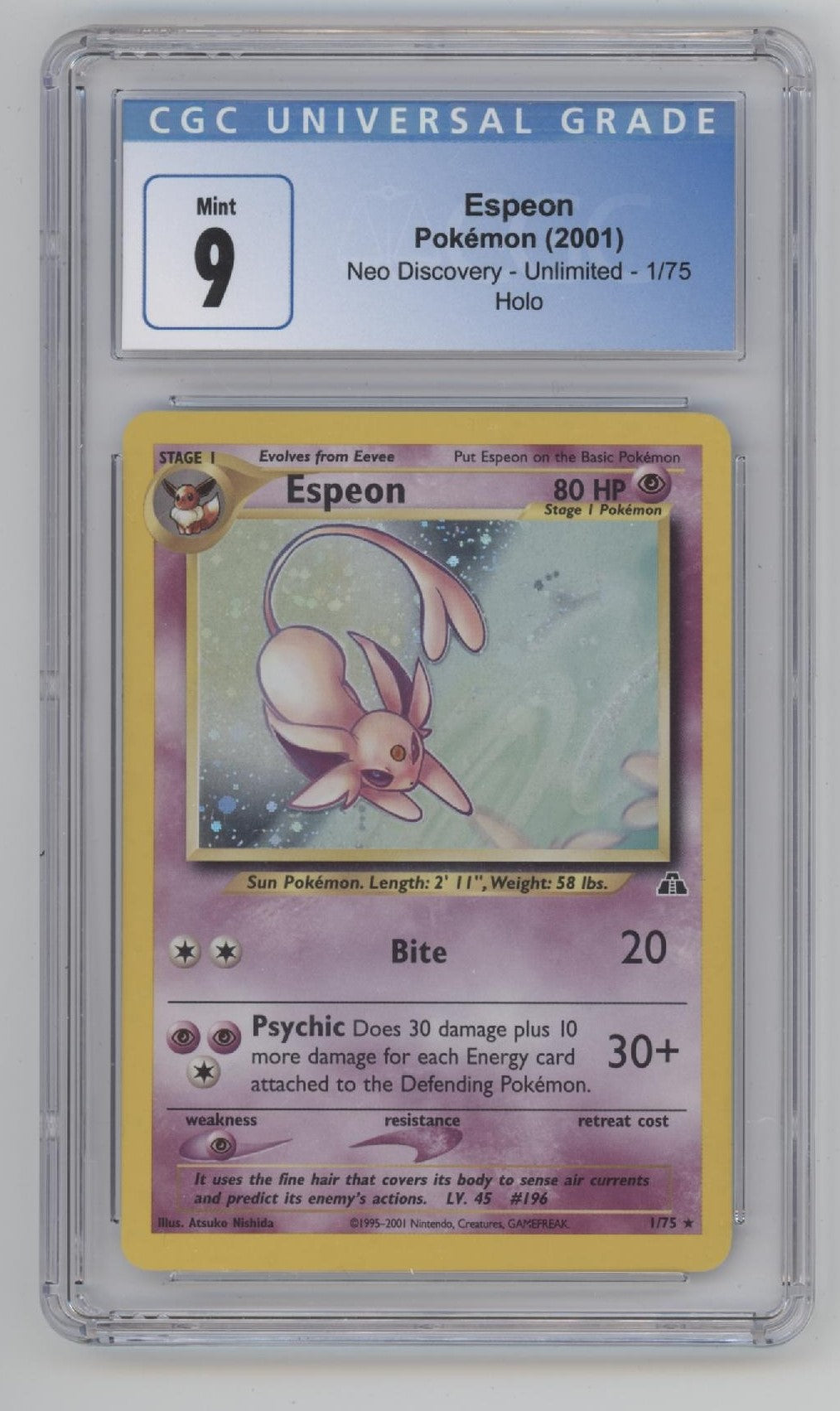 Espeon Pokemon Neo Discovery Holo #1 CGC 9