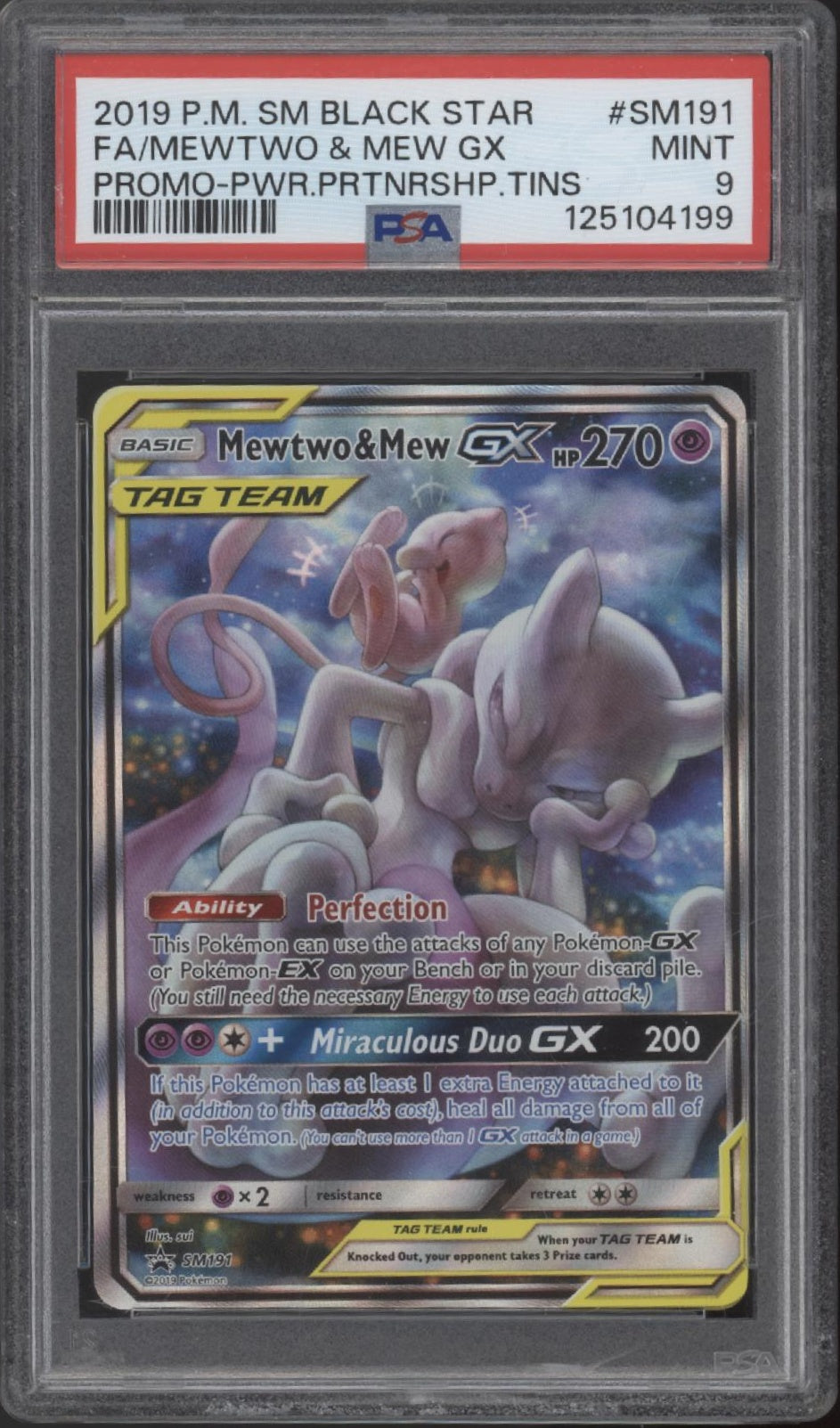 Mewtwo & Mew GX Pokemon Power Partnership Tins Promo Full Art #SM191 PSA 9