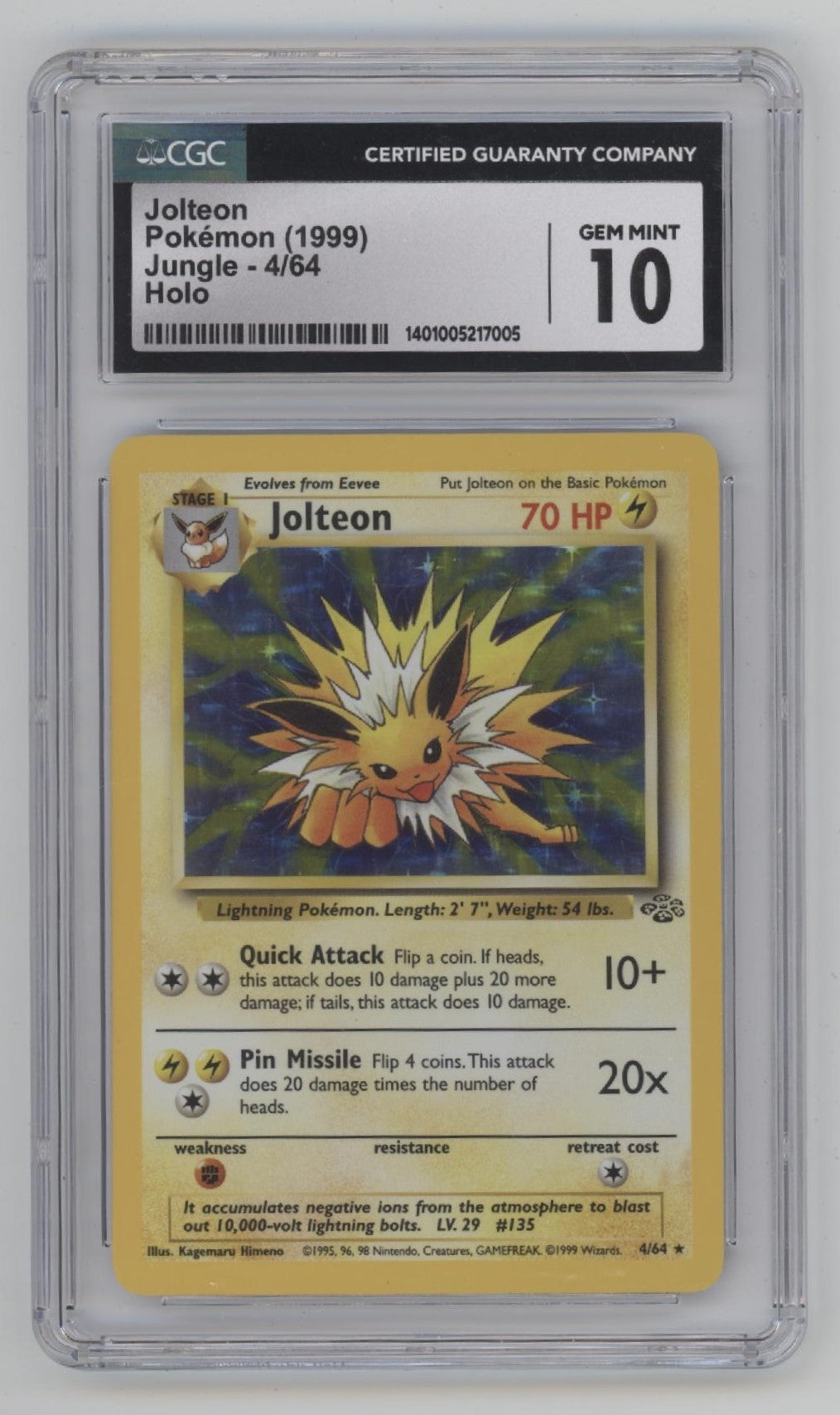 Jolteon Pokémon Jungle Holo #4 CGC 10