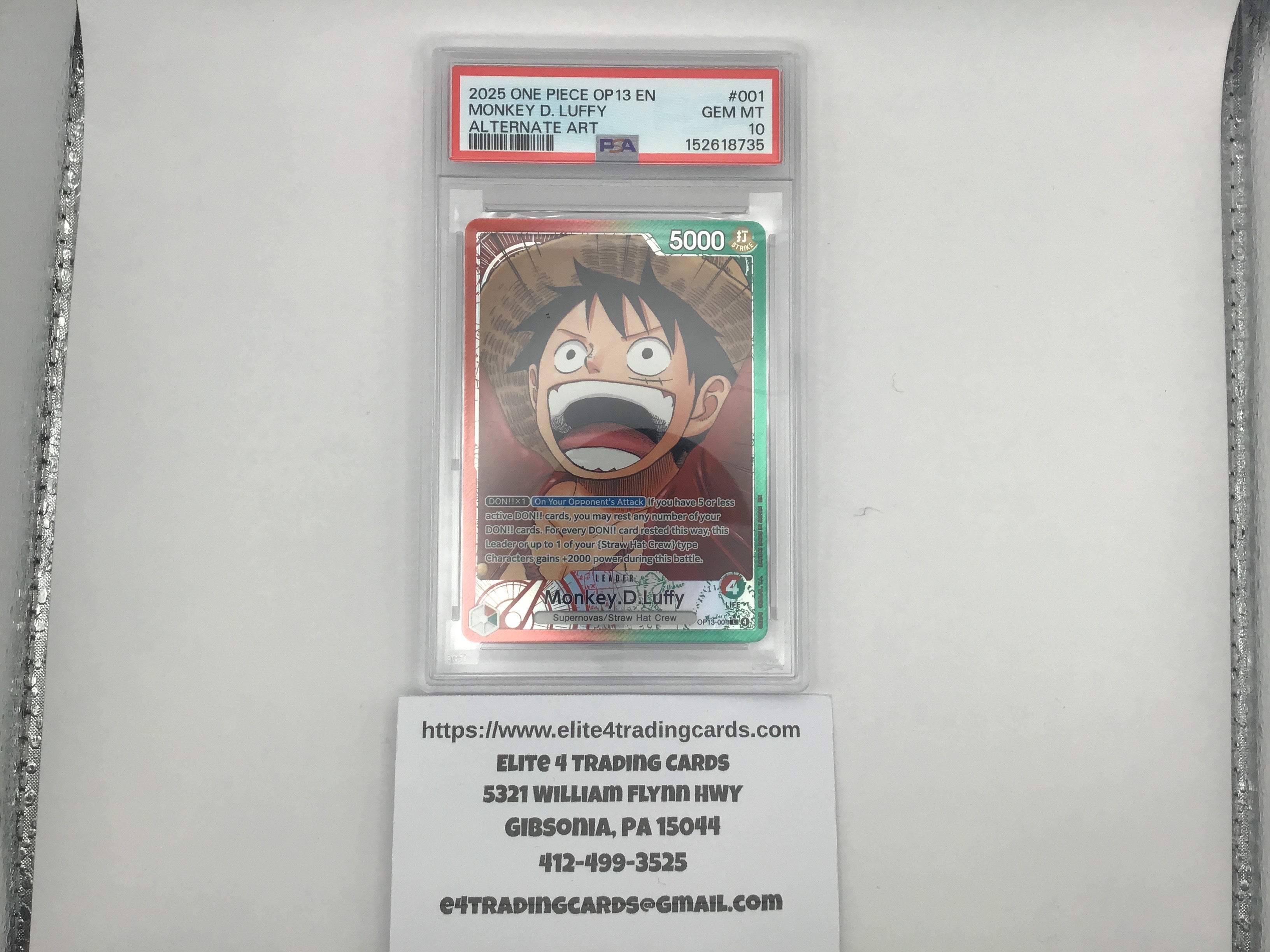 Monkey.D.Luffy [Alternate Art] OP13-001 One Piece Carrying on His Will (PSA 10)