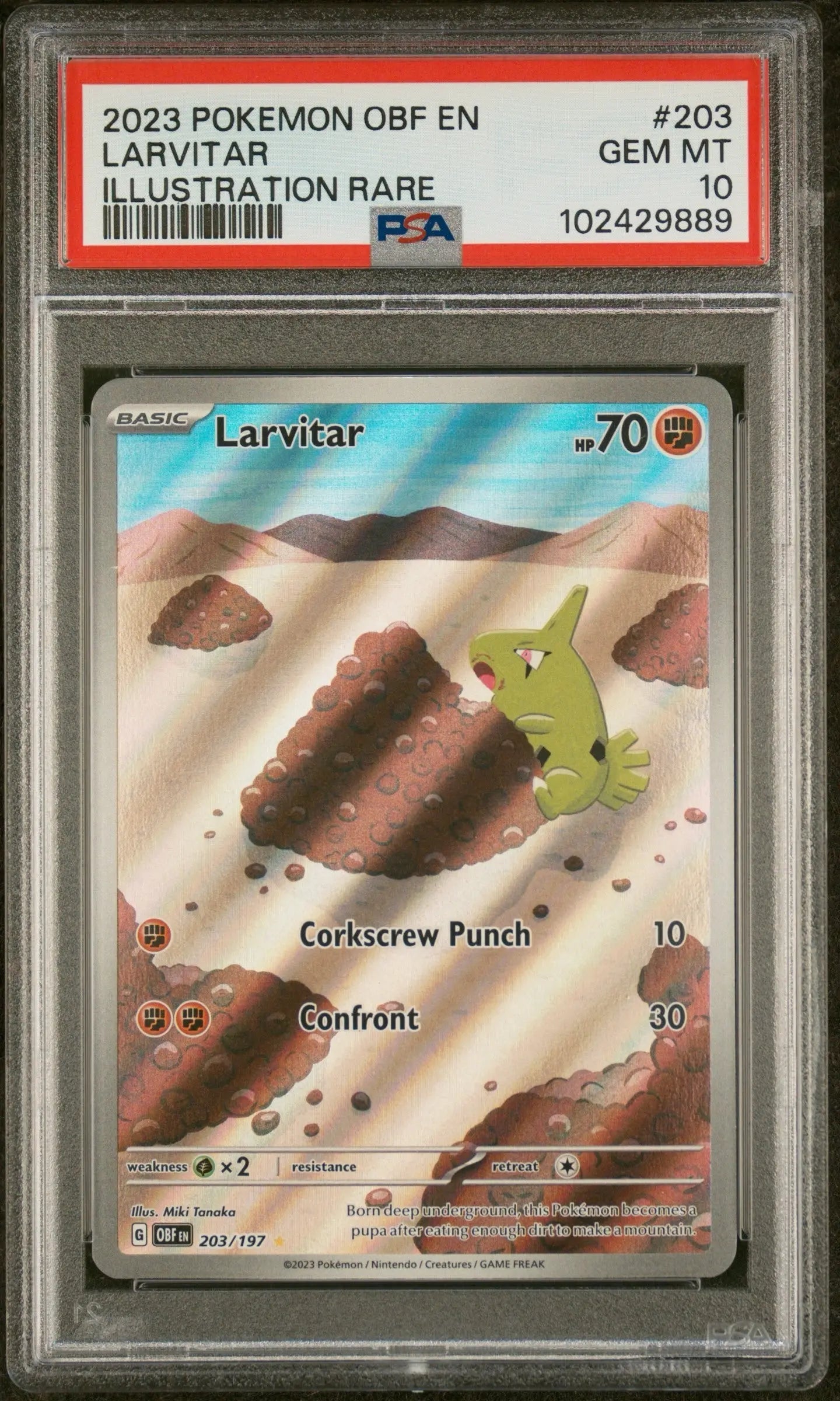 Psa 10 2023 POKEMON OBF EN-OBSIDIAN FLAMES #203 LARVITAR ILLUSTRATION RARE