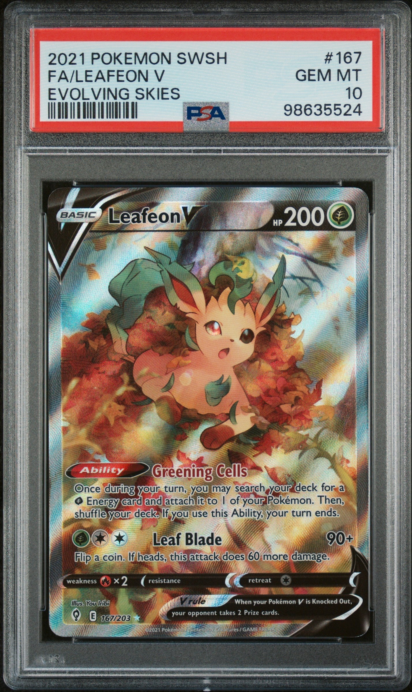 PSA 10 2021 POKEMON SWORD & SHIELD EVOLVING SKIES #167 FA/LEAFEON V EVOLVING SKIES