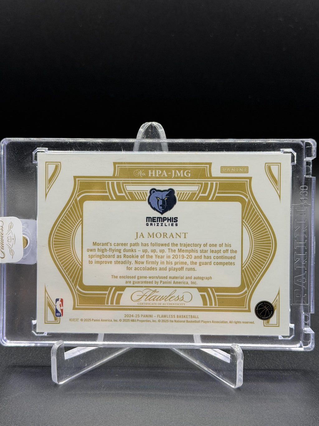2024-25 Panini Flawless #HPA-JMG Ja Morant Horizontal Patch Auto Gold #/10