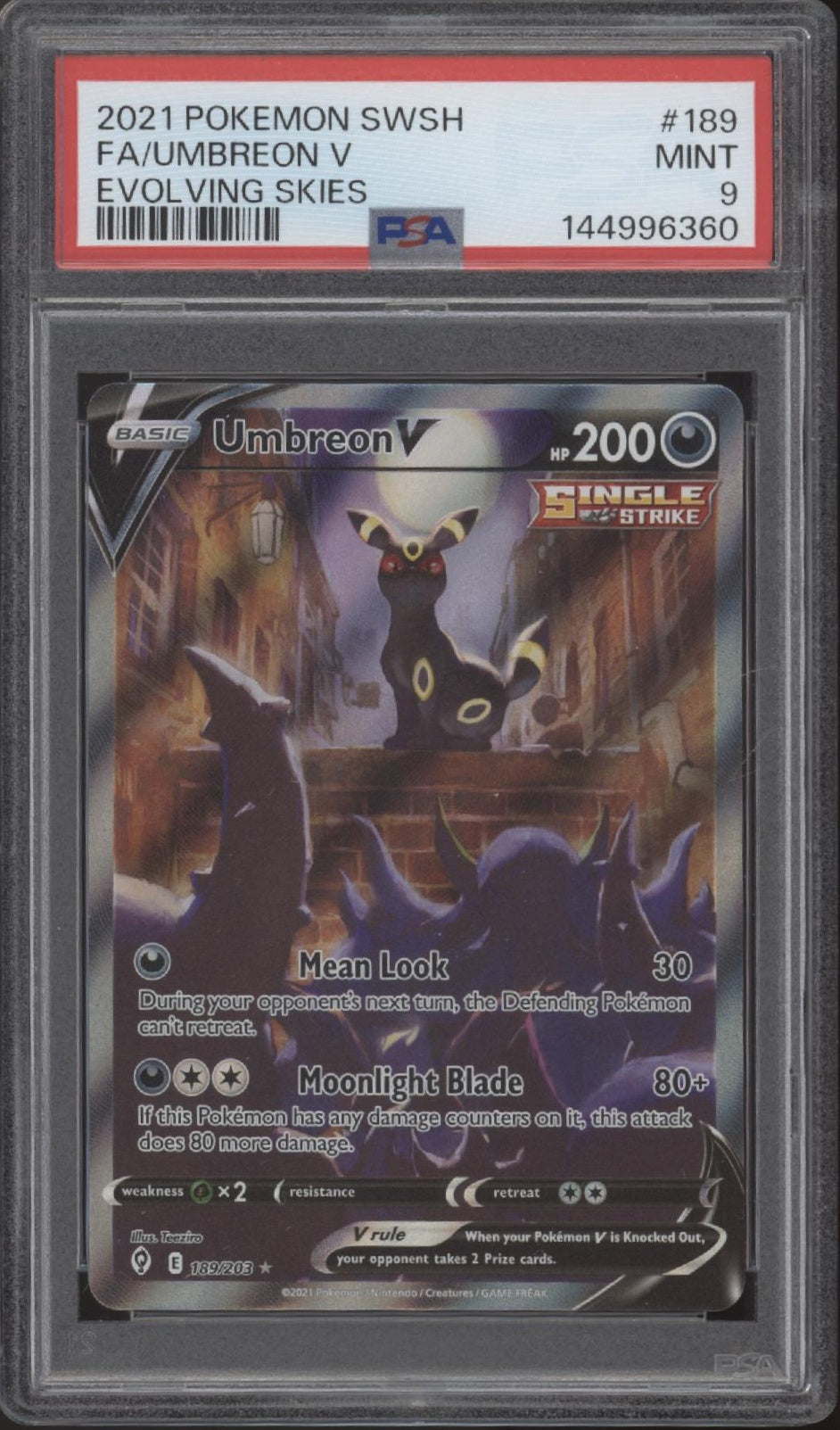 Umbreon V Pokemon Evolving Skies Full Art #189 PSA 9