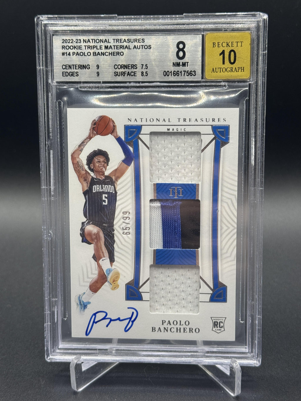 2022-23 National Treasures Paolo Banchero Rookie Triple Patch Auto BGS 8 /99 PC