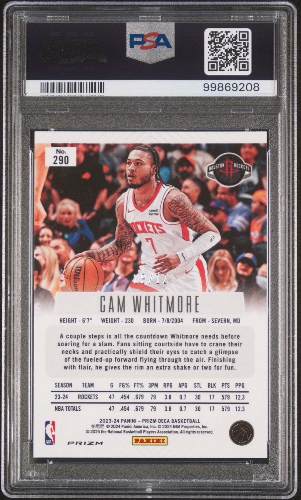 2023-24 Prizm Deca #290 Cam Whitmore Green Shimmer /12 PSA 9 PC