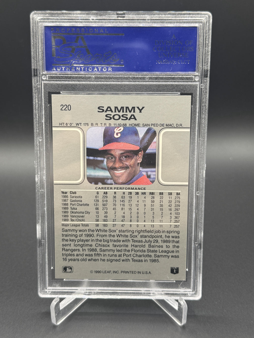 1990 Leaf #220 Sammy Sosa PSA 10