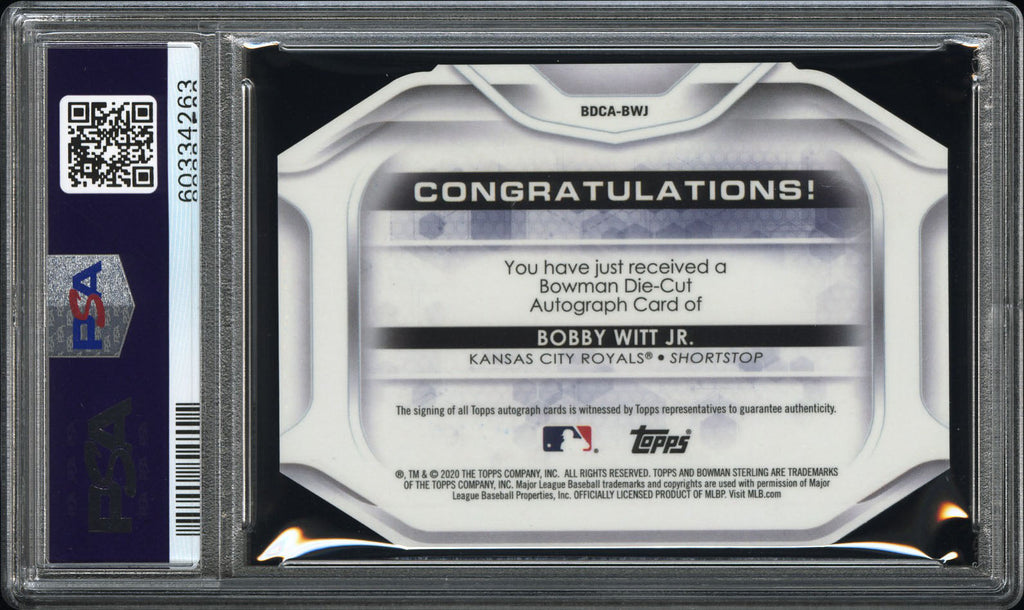 2020 Bowman Sterling Die-Cut Auto Bobby Witt Jr. Bowman Black Refractor /5 PSA 9