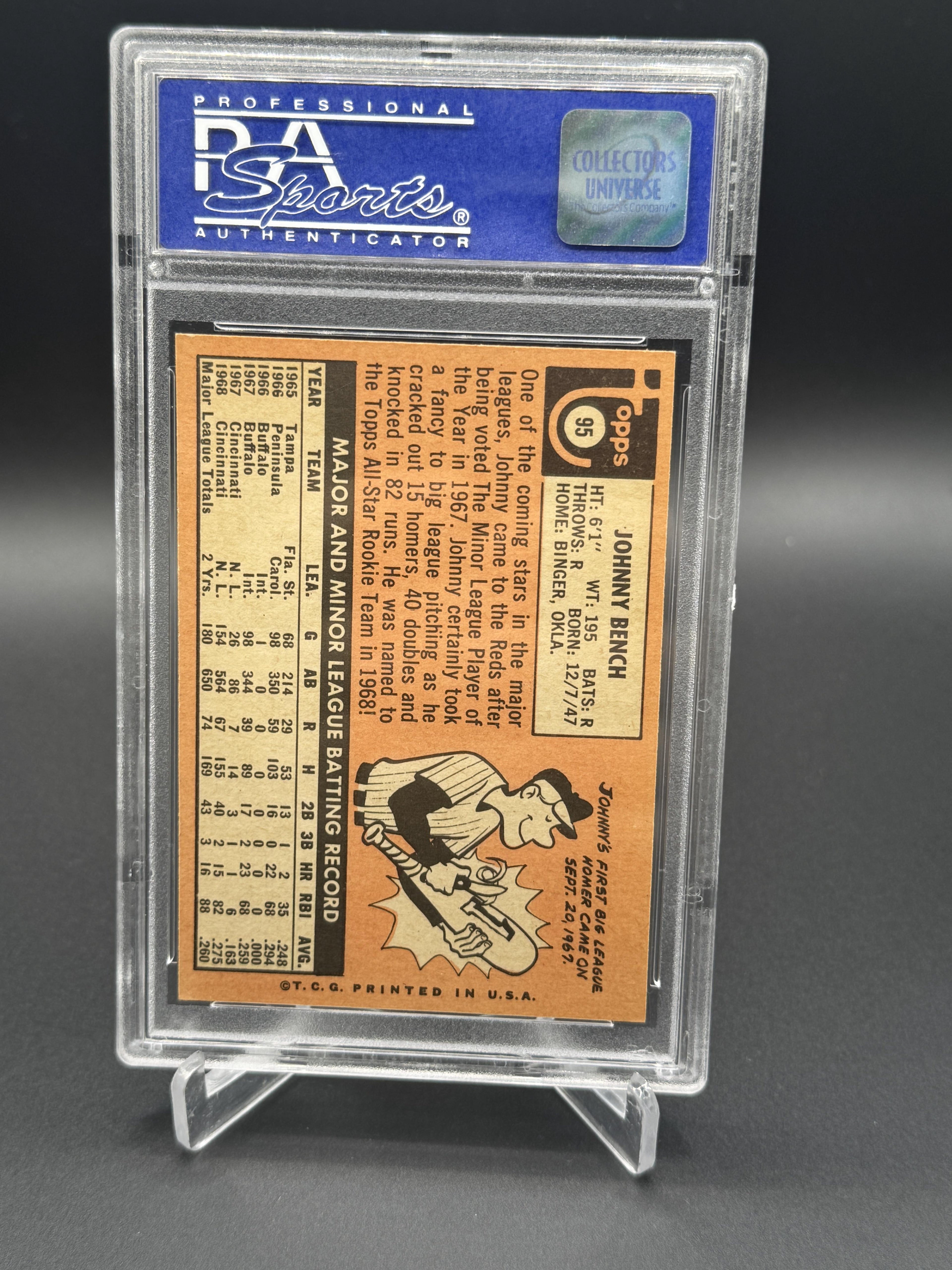1969 Topps All-Star Rookie #95 Johnny Bench PSA 8