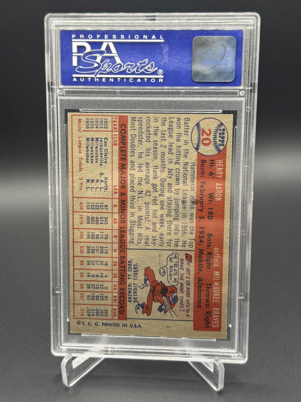 1957 Topps #20 Hank Aaron PSA 8