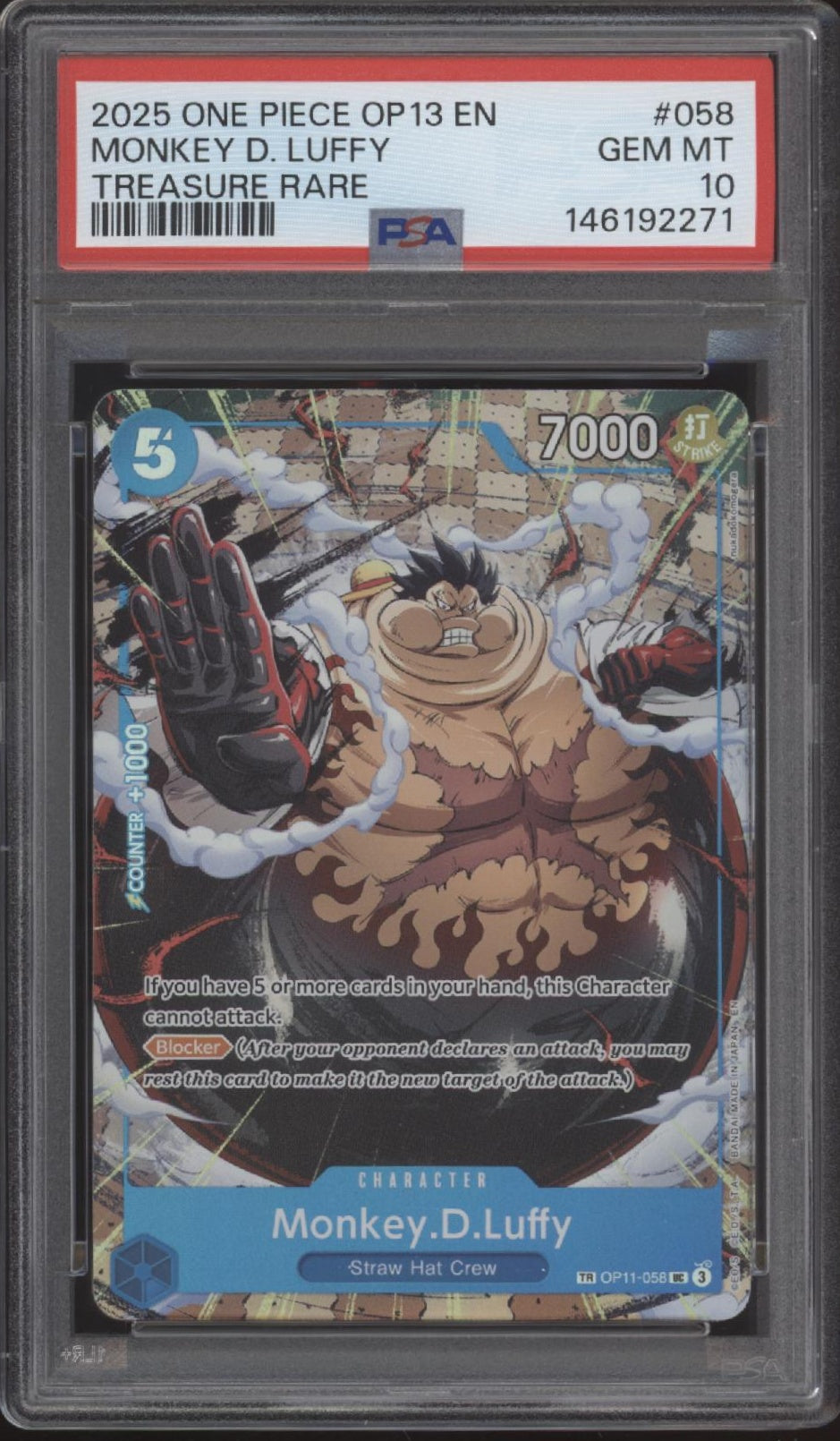 Monkey D. Ruffy One Piece Card Game OP13 Treasure Rare #058 PSA 10