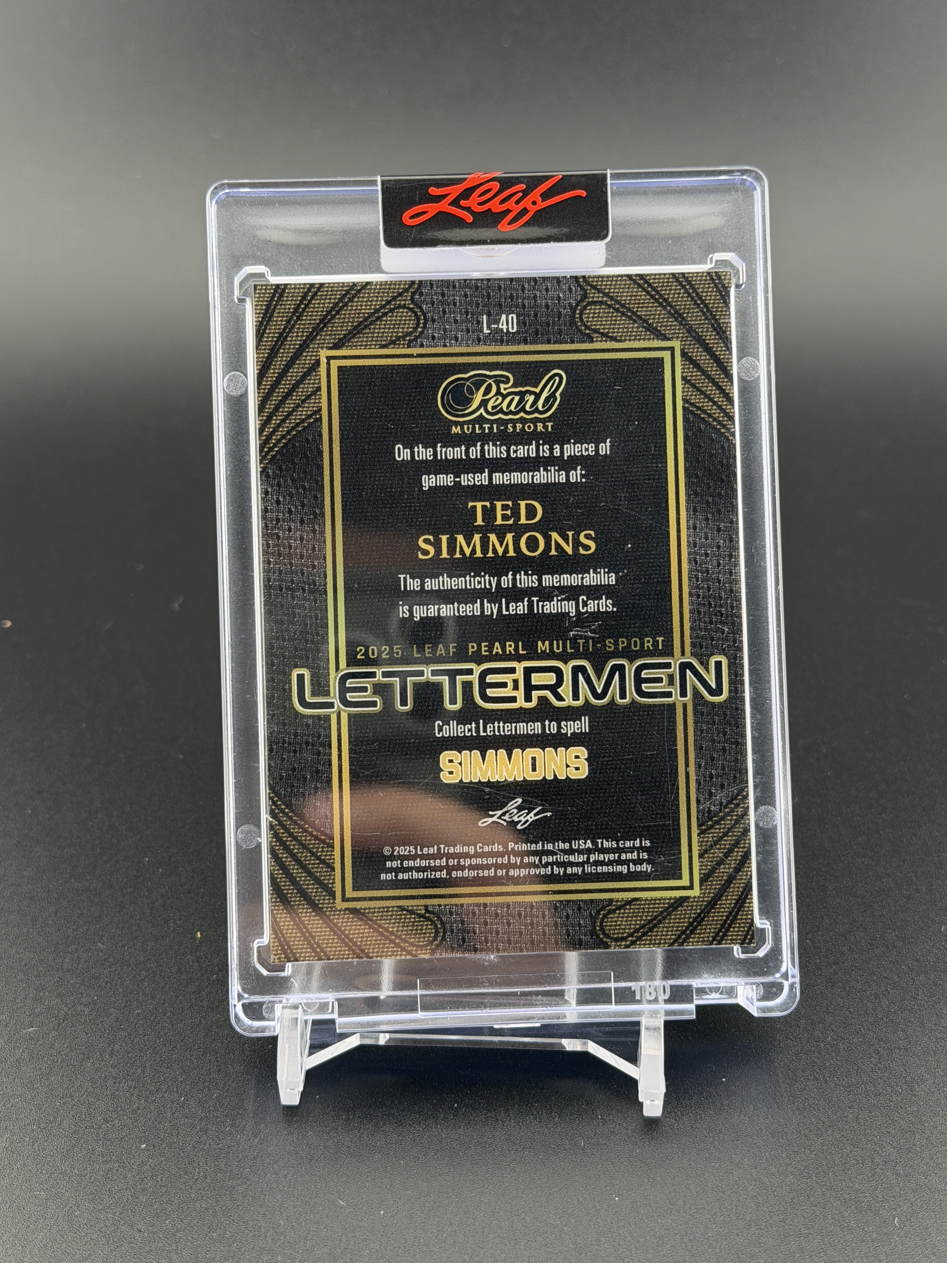 2025 Leaf Pearl #L-40 Ted Simmons Lettermen Black Spectrum