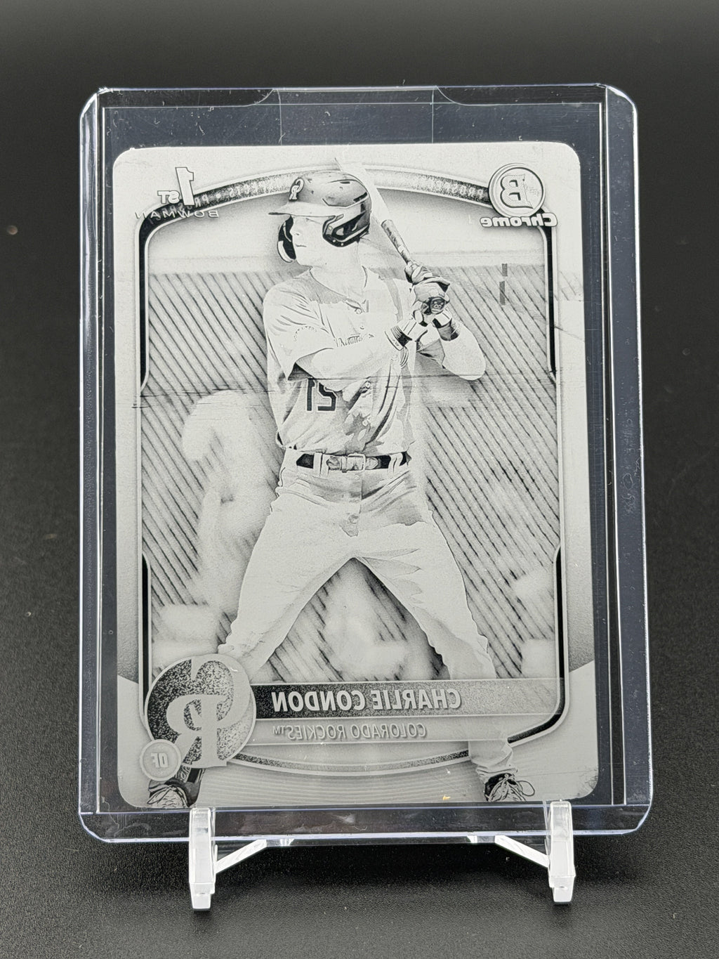 2025 Bowman #BCP-75 Charlie Condon Chrome Prospects Printing Plate Black #/1