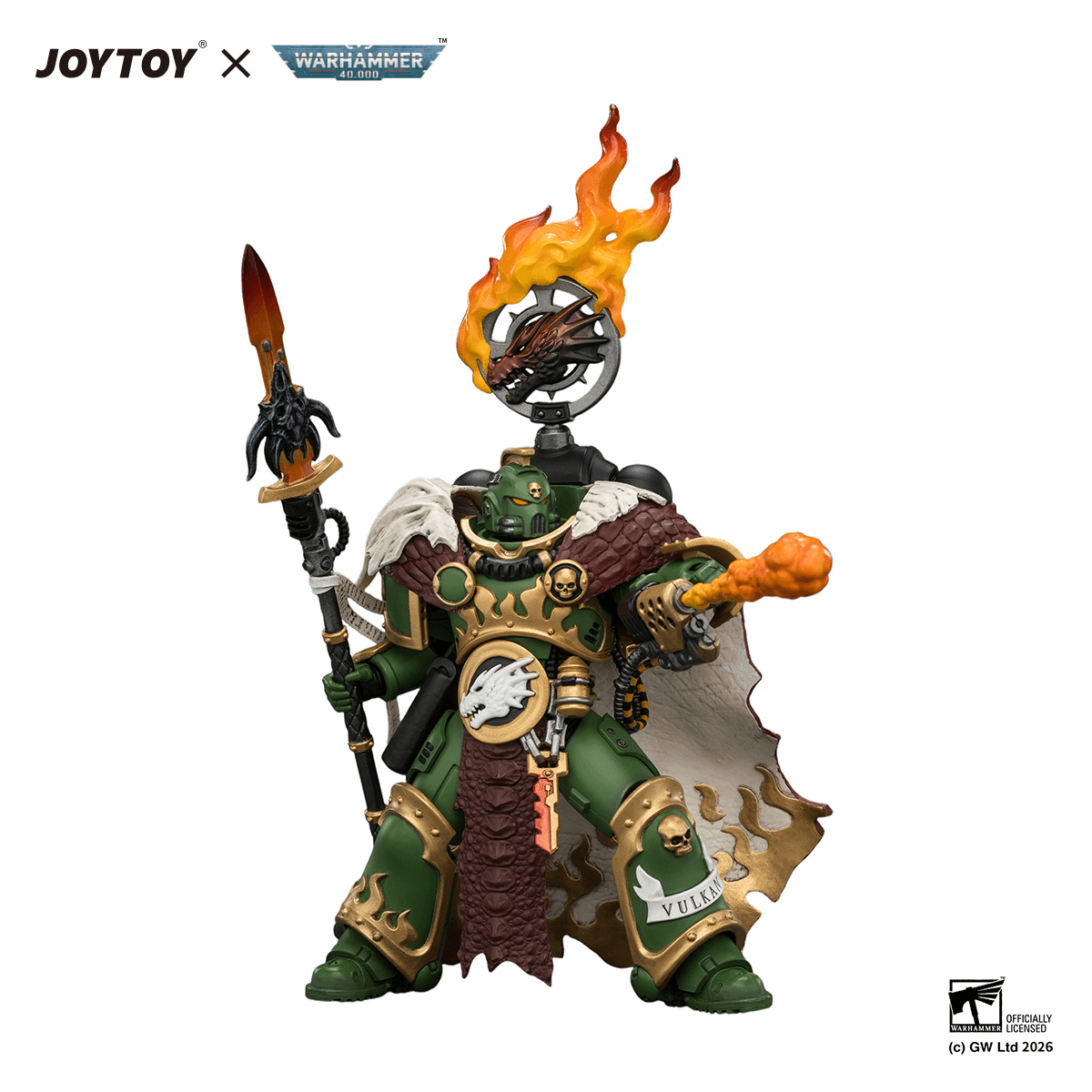 Salamanders Vulkan He'stan, the Forgefather with the Spear of Vulkan and the Gauntlet of the Forge