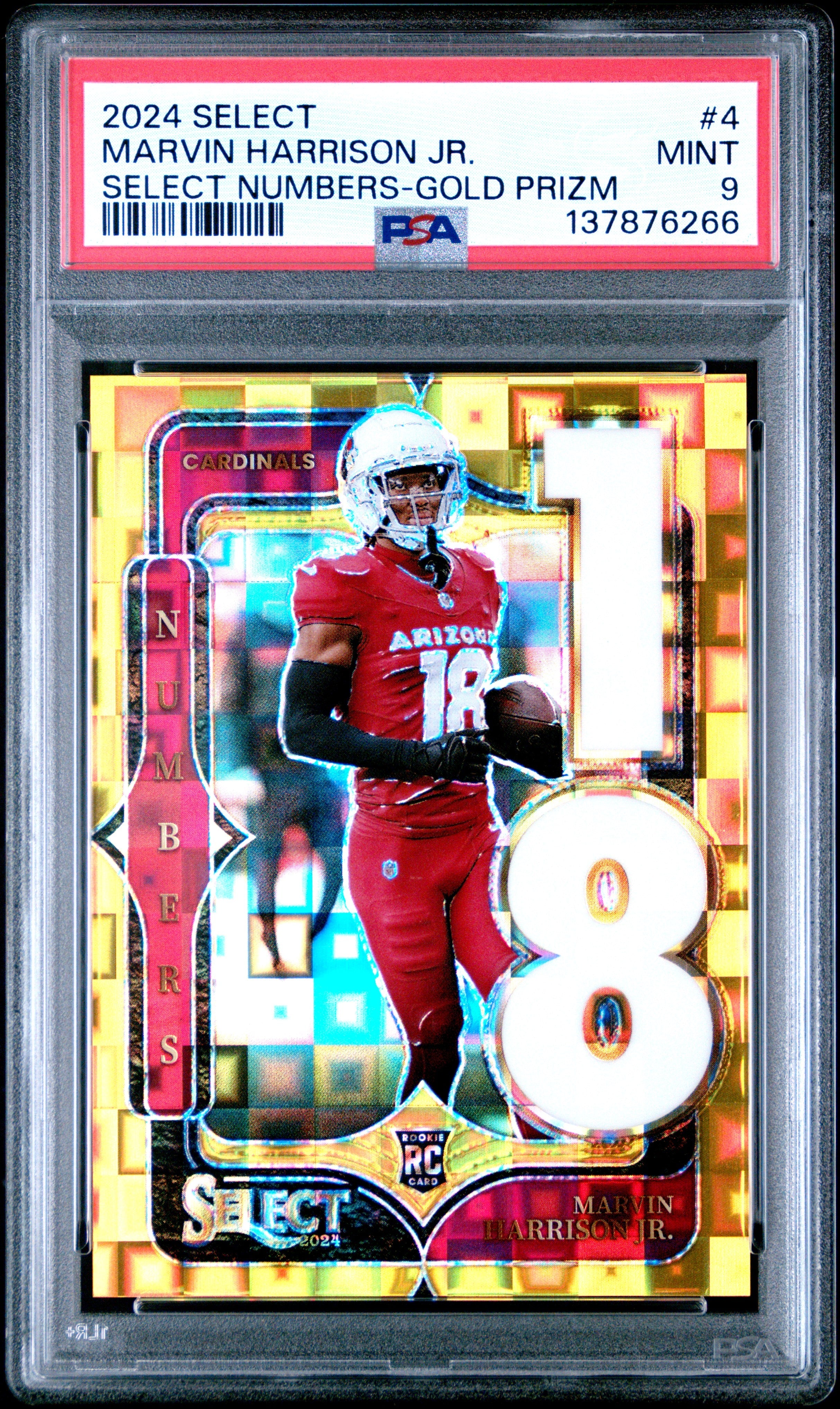 2024 Panini Select #4 Marvin Harrison Jr. Rookie RC Numbers Gold Prizm /10 PSA 9