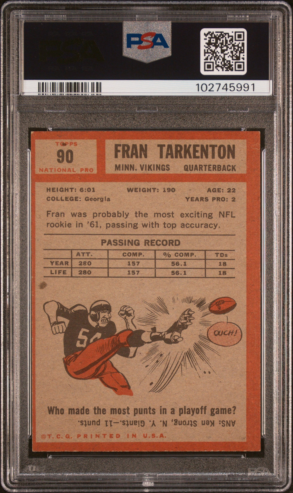 1962 Topps #90 Fran Tarkenton PSA 5