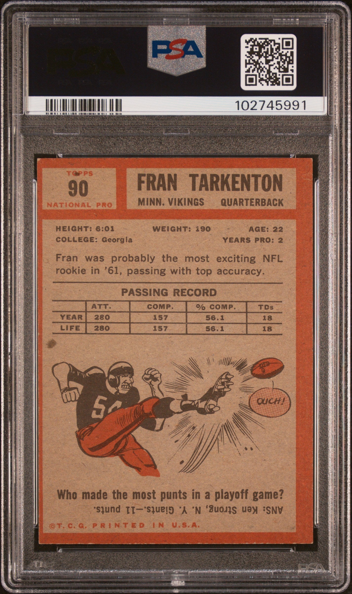 1962 Topps #90 Fran Tarkenton PSA 5