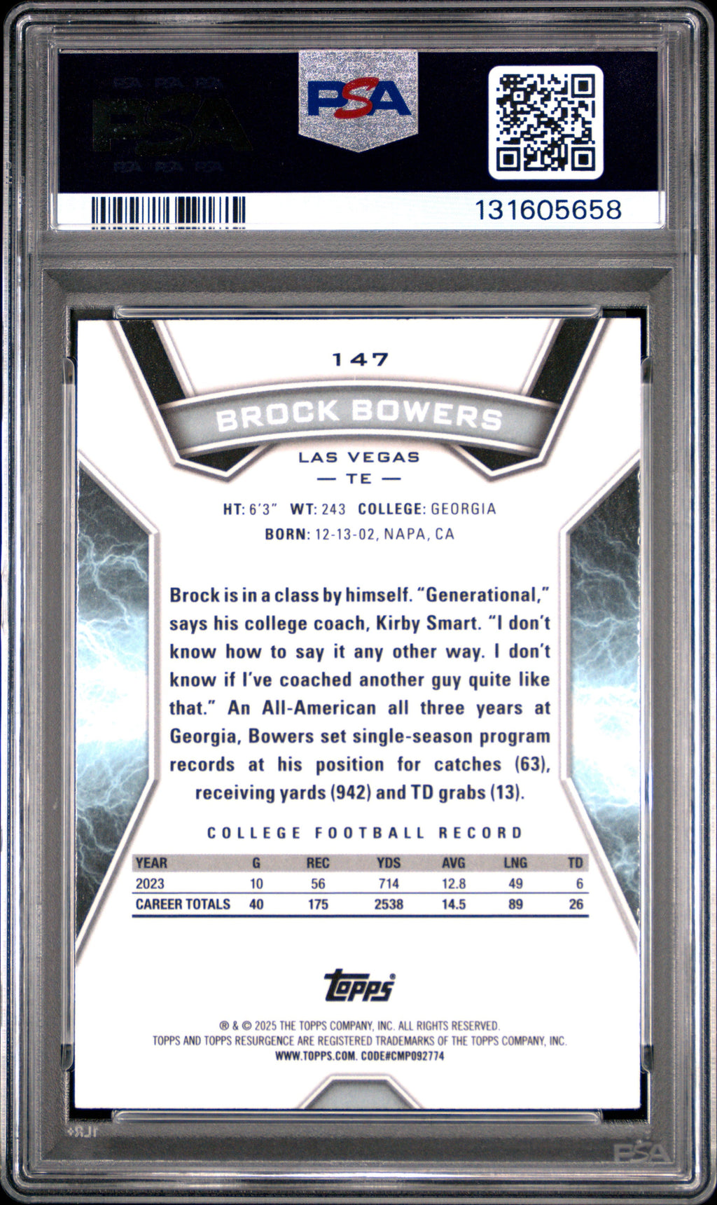 2024 Topps Resurgence #147 Brock Bowers Rookie PSA 10