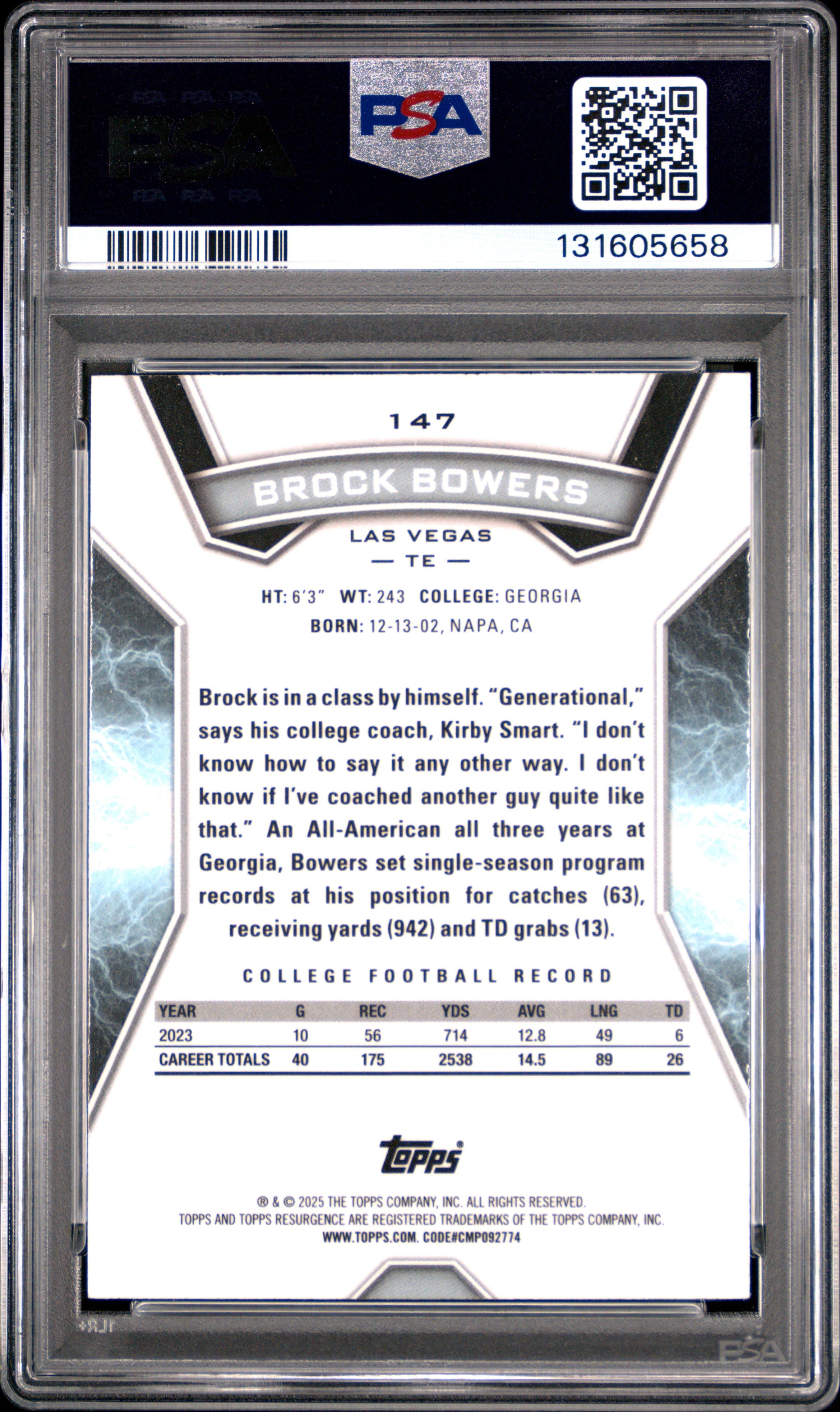 2024 Topps Resurgence #147 Brock Bowers Rookie PSA 10