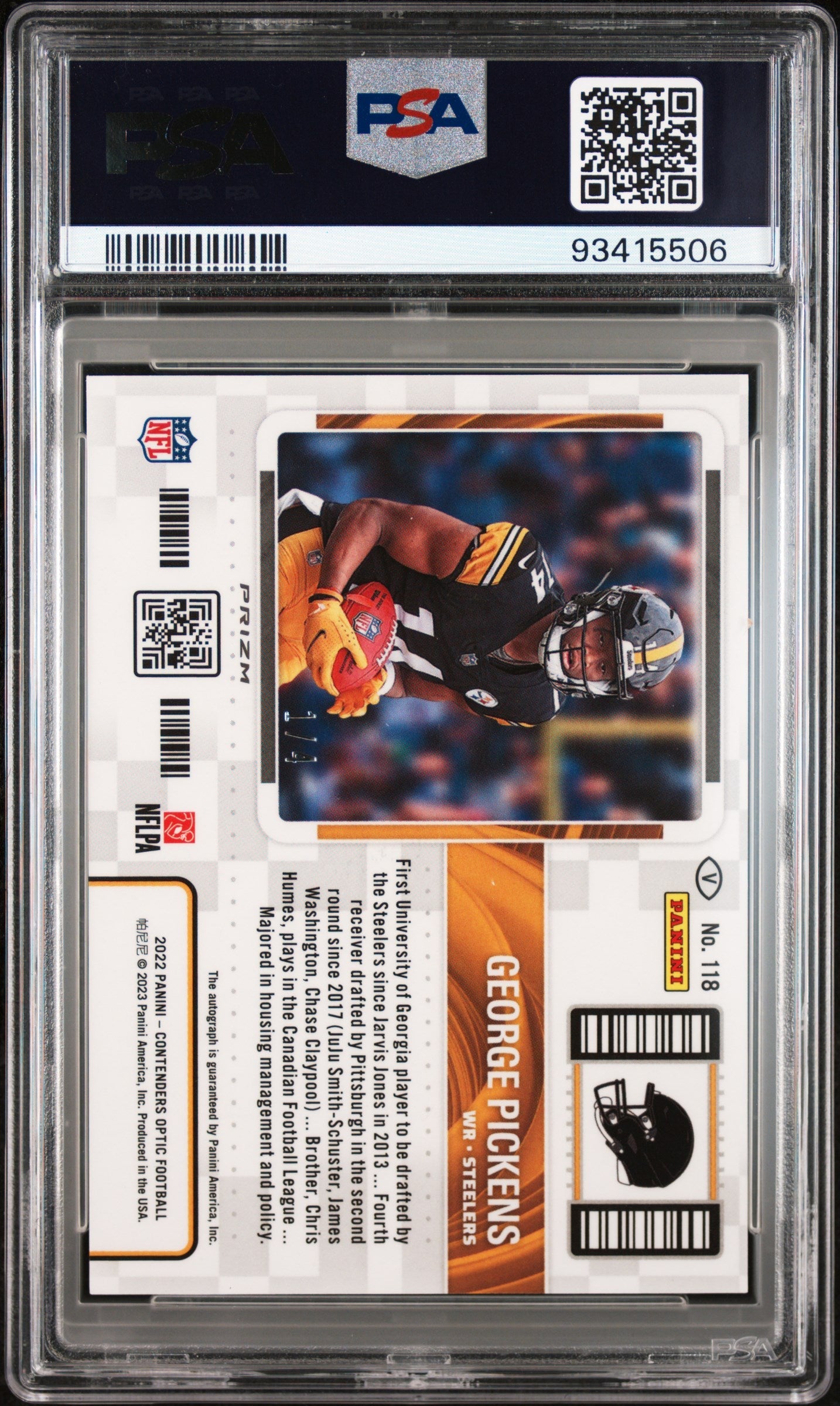 2022 Contenders Optic #118 George Pickens Rookie Variation Auto Marble /4 PSA 9