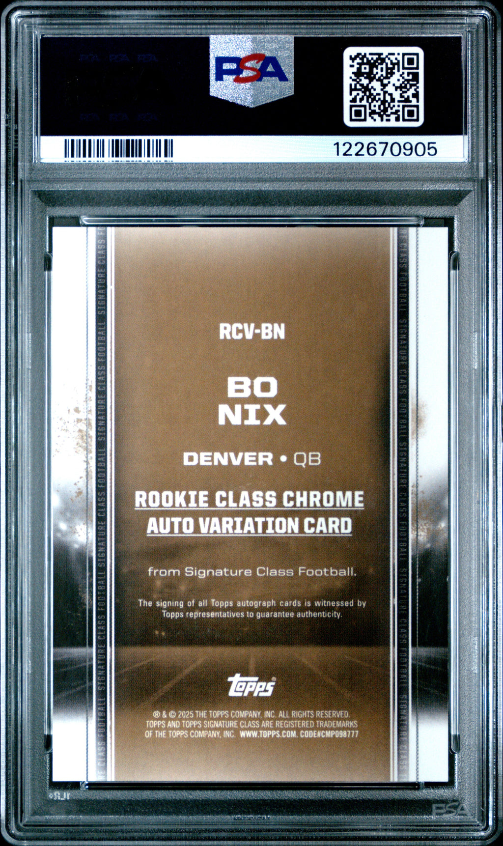 2024 Topps Signature #RCV-BN Bo Nix Rookie Class Chrome Auto Variation PSA 9
