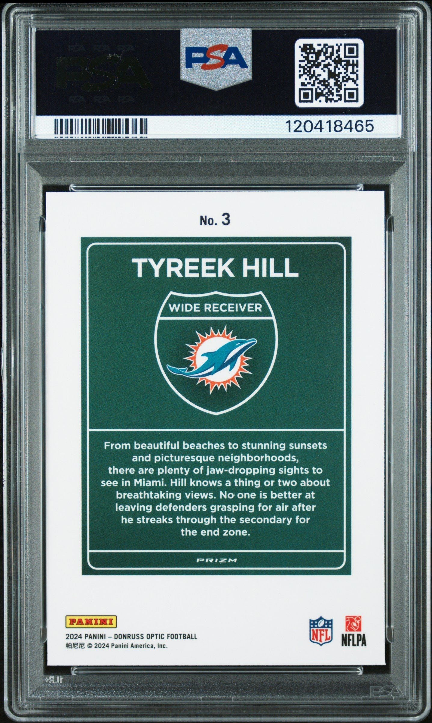 2024 Donruss Optic #3 Tyreek Hill Downtown! PSA 9