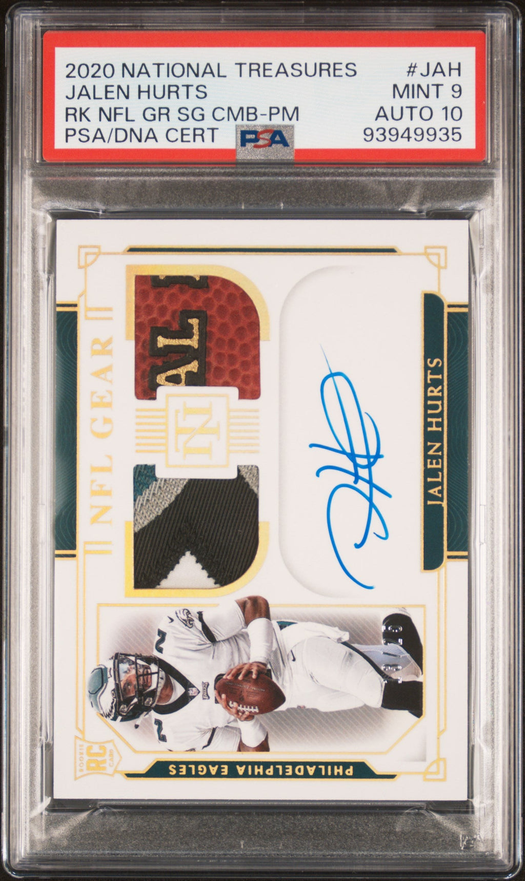 2020 National Treasures Jalen Hurts Rookie NFL Gear Auto Prime /25 PSA 9 PC