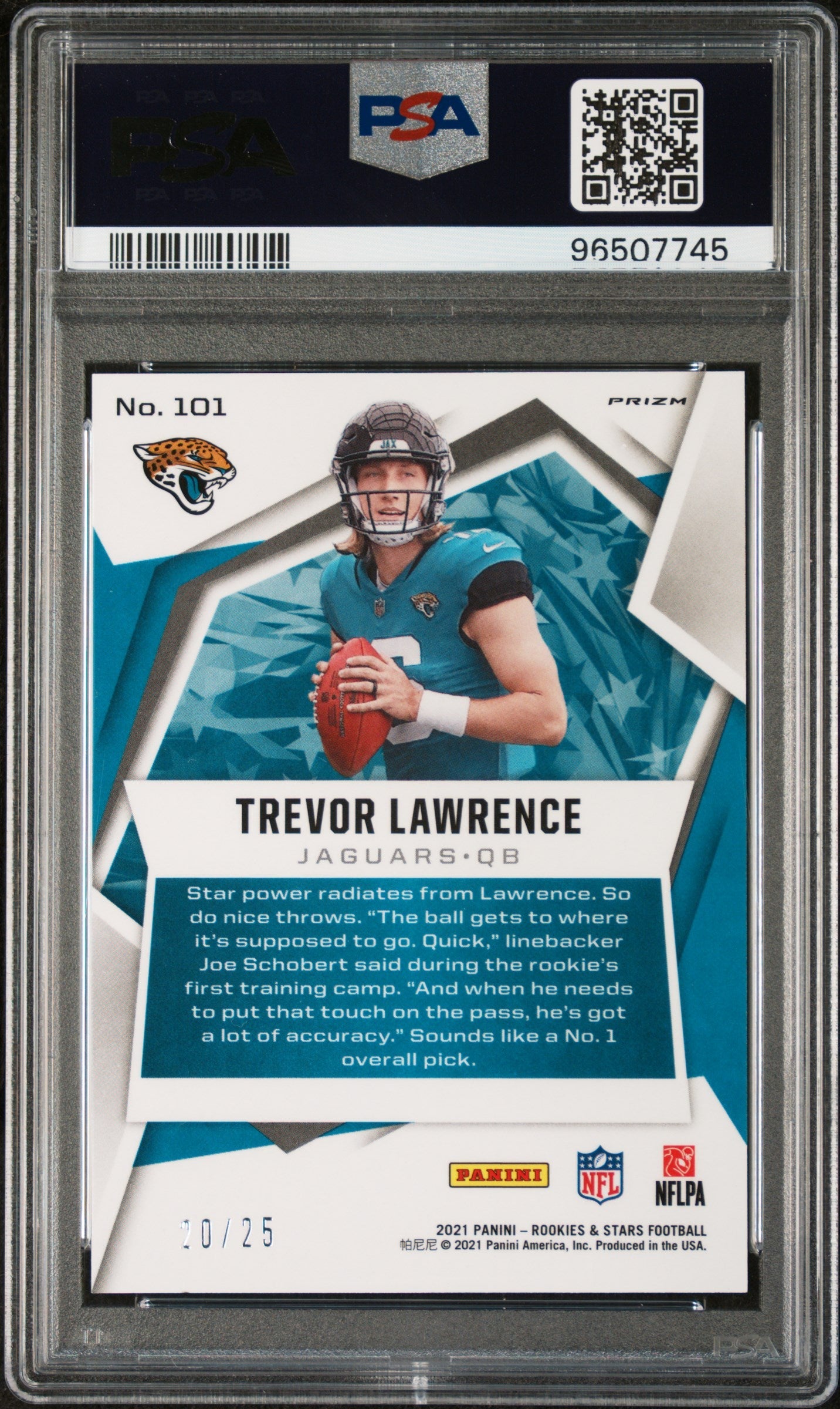 2021 Rookies & Stars #101 Trevor Lawrence RC Green Pulsar Prizm /25 PSA 10