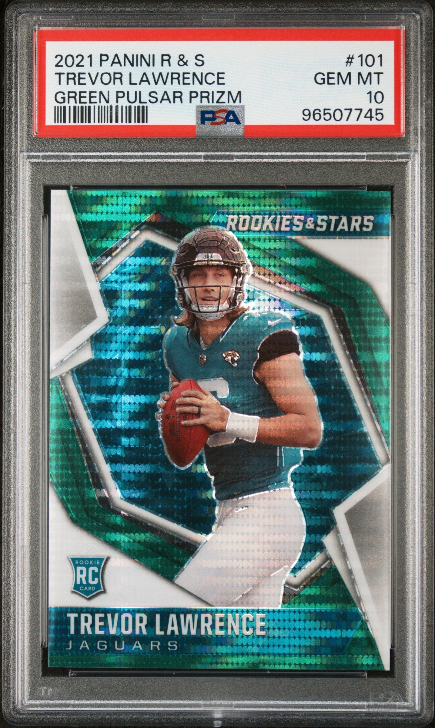 2021 Rookies & Stars #101 Trevor Lawrence RC Green Pulsar Prizm /25 PSA 10