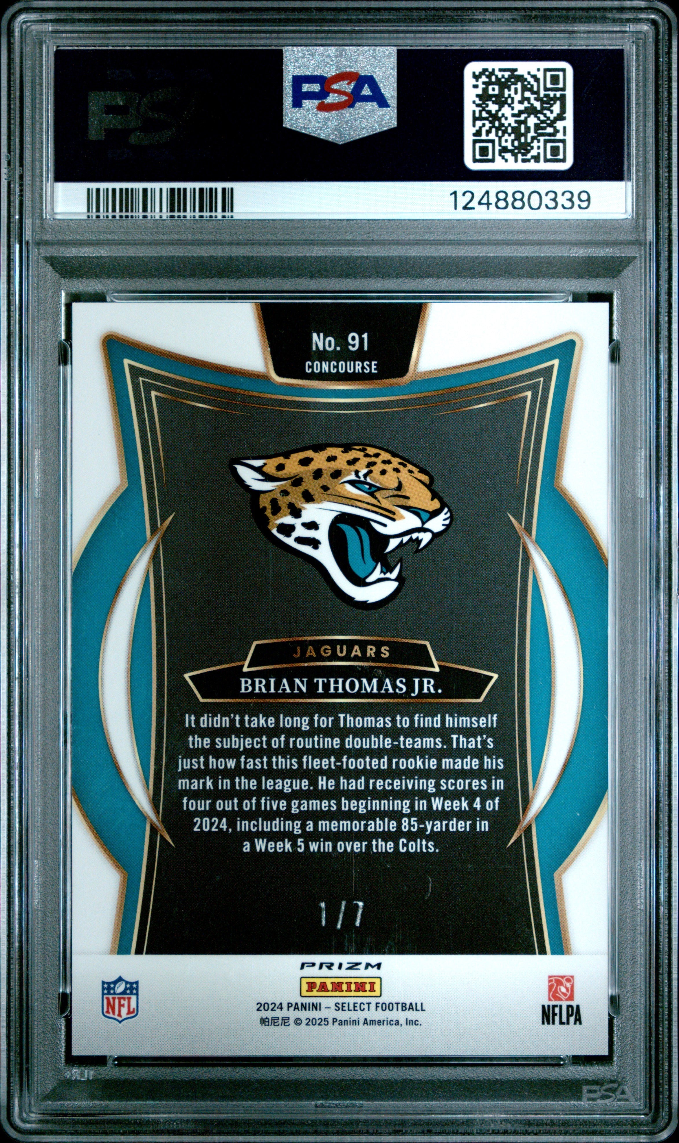 2024 Select #91 Brian Thomas Jr. Rookie Neon Orange Pulsar Prizm /7 PSA 10 PC